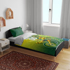 Personalized Australian Soccer Kangaroo Bedding Set Aboriginal Dot Pattern Green Gold Football Player