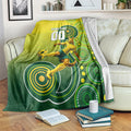 Personalized Australian Soccer Kangaroo Blanket Aboriginal Dot Pattern Green Gold Football Player