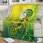 Personalized Australian Soccer Kangaroo Blanket Aboriginal Dot Pattern Green Gold Football Player