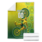 Personalized Australian Soccer Kangaroo Blanket Aboriginal Dot Pattern Green Gold Football Player