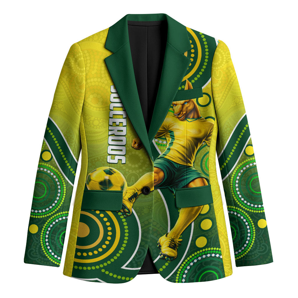 Personalized Australian Soccer Kangaroo Blazer Aboriginal Dot Pattern Green Gold Football Player