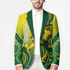 Personalized Australian Soccer Kangaroo Blazer Aboriginal Dot Pattern Green Gold Football Player