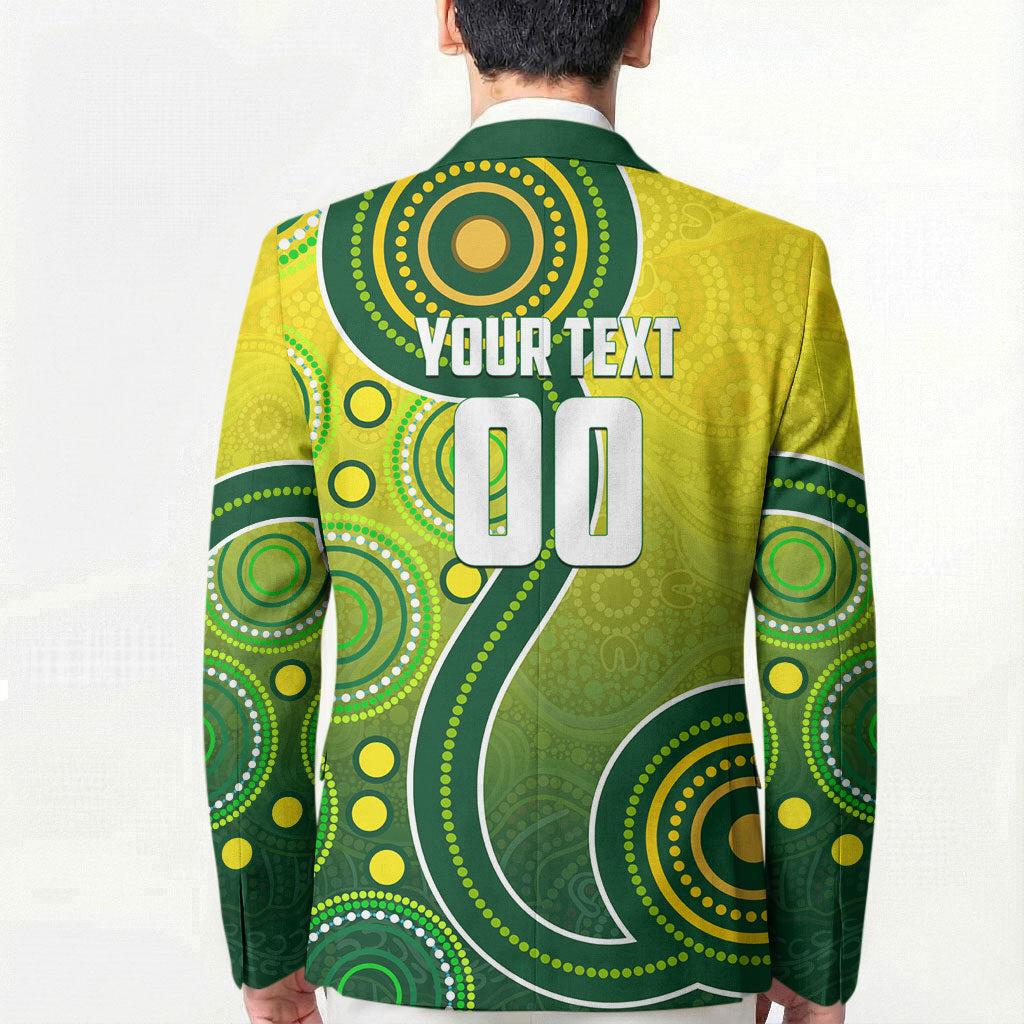 Personalized Australian Soccer Kangaroo Blazer Aboriginal Dot Pattern Green Gold Football Player
