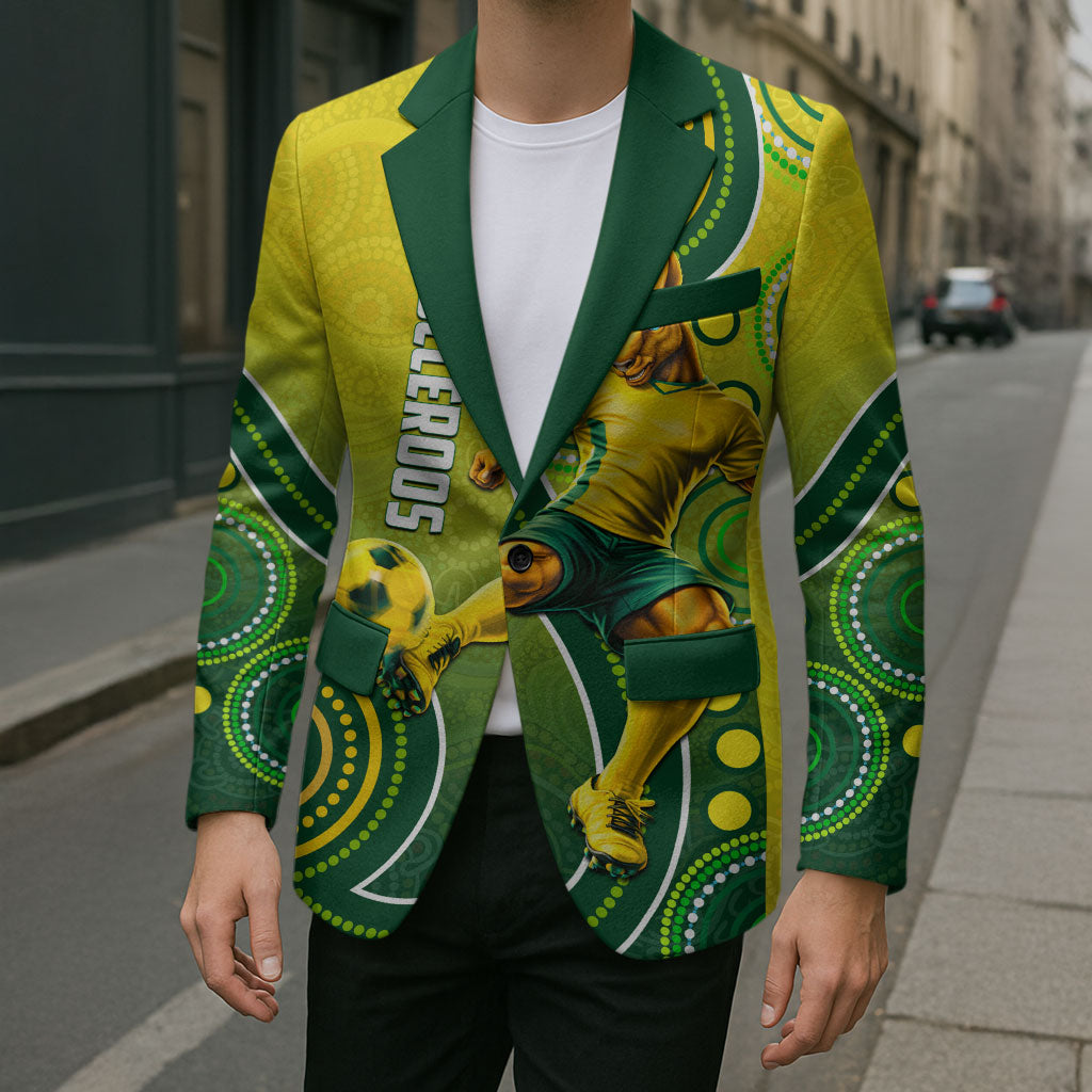 Personalized Australian Soccer Kangaroo Blazer Aboriginal Dot Pattern Green Gold Football Player