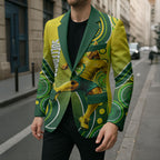 Personalized Australian Soccer Kangaroo Blazer Aboriginal Dot Pattern Green Gold Football Player