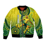Personalized Australian Soccer Kangaroo Bomber Jacket Aboriginal Dot Pattern Green Gold Football Player