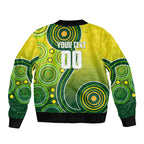 Personalized Australian Soccer Kangaroo Bomber Jacket Aboriginal Dot Pattern Green Gold Football Player