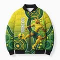 Personalized Australian Soccer Kangaroo Bomber Puffer Jacket Aboriginal Dot Pattern Green Gold Football Player
