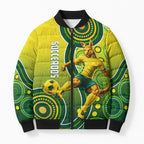Personalized Australian Soccer Kangaroo Bomber Puffer Jacket Aboriginal Dot Pattern Green Gold Football Player
