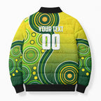 Personalized Australian Soccer Kangaroo Bomber Puffer Jacket Aboriginal Dot Pattern Green Gold Football Player
