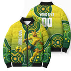 Personalized Australian Soccer Kangaroo Bomber Puffer Jacket Aboriginal Dot Pattern Green Gold Football Player