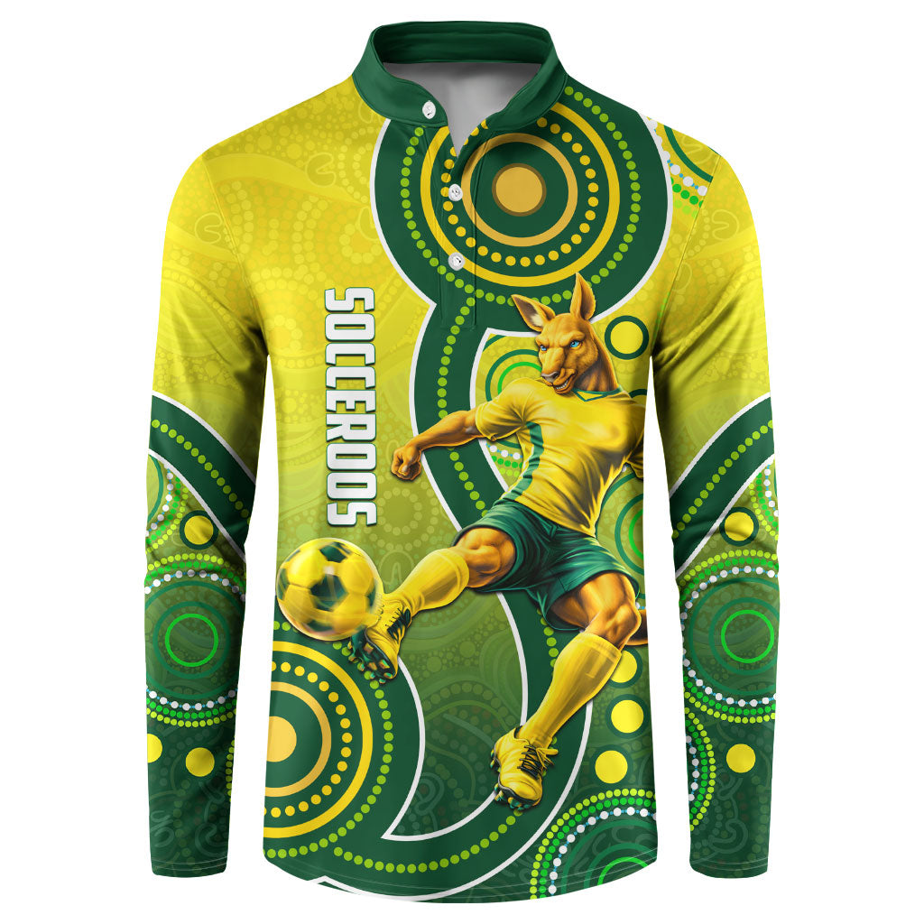 Personalized Australian Soccer Kangaroo Button Sweatshirt Aboriginal Dot Pattern Green Gold Football Player