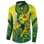 Personalized Australian Soccer Kangaroo Button Sweatshirt Aboriginal Dot Pattern Green Gold Football Player