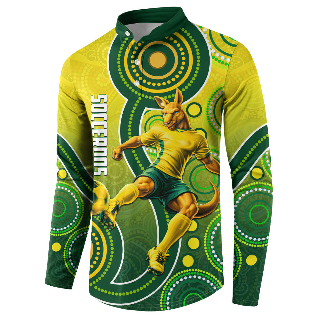 Personalized Australian Soccer Kangaroo Button Sweatshirt Aboriginal Dot Pattern Green Gold Football Player