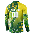 Personalized Australian Soccer Kangaroo Button Sweatshirt Aboriginal Dot Pattern Green Gold Football Player