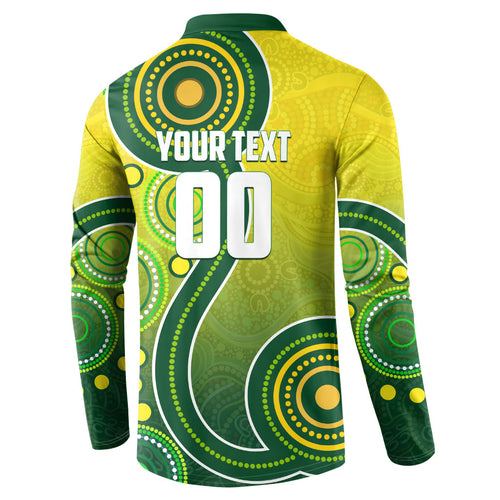 Personalized Australian Soccer Kangaroo Button Sweatshirt Aboriginal Dot Pattern Green Gold Football Player