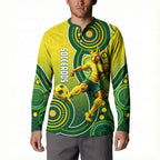 Personalized Australian Soccer Kangaroo Button Sweatshirt Aboriginal Dot Pattern Green Gold Football Player