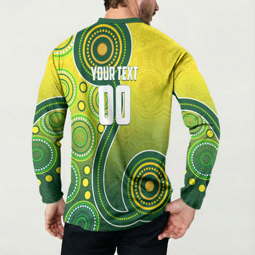 Personalized Australian Soccer Kangaroo Button Sweatshirt Aboriginal Dot Pattern Green Gold Football Player