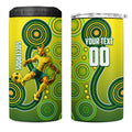 Personalized Australian Soccer Kangaroo 4 in 1 Can Cooler Tumbler Aboriginal Dot Pattern Green Gold Football Player