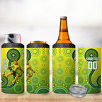Personalized Australian Soccer Kangaroo 4 in 1 Can Cooler Tumbler Aboriginal Dot Pattern Green Gold Football Player