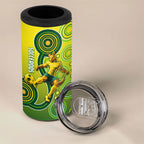 Personalized Australian Soccer Kangaroo 4 in 1 Can Cooler Tumbler Aboriginal Dot Pattern Green Gold Football Player