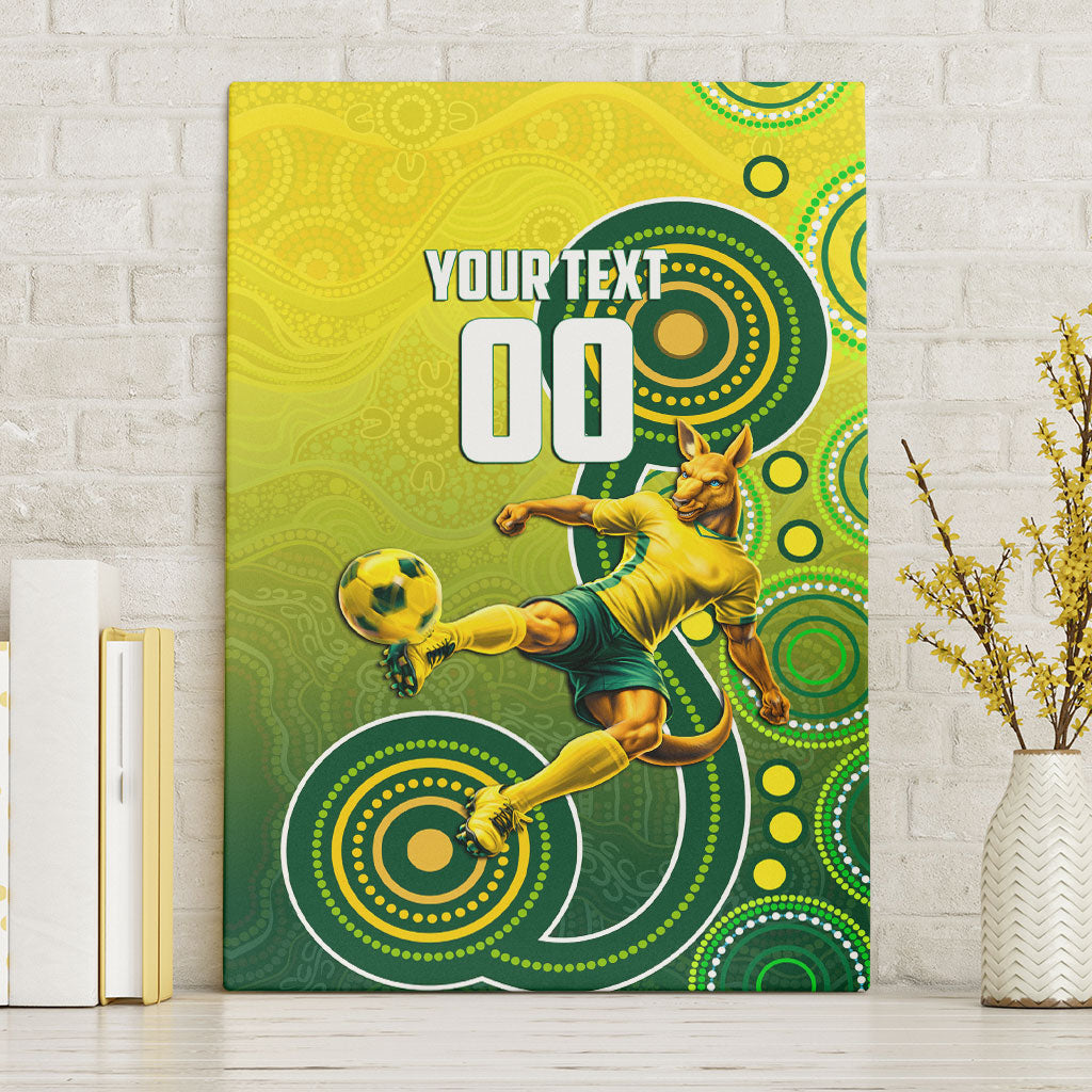Personalized Australian Soccer Kangaroo Canvas Wall Art Aboriginal Dot Pattern Green Gold Football Player