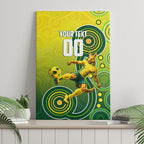 Personalized Australian Soccer Kangaroo Canvas Wall Art Aboriginal Dot Pattern Green Gold Football Player