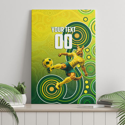 Personalized Australian Soccer Kangaroo Canvas Wall Art Aboriginal Dot Pattern Green Gold Football Player