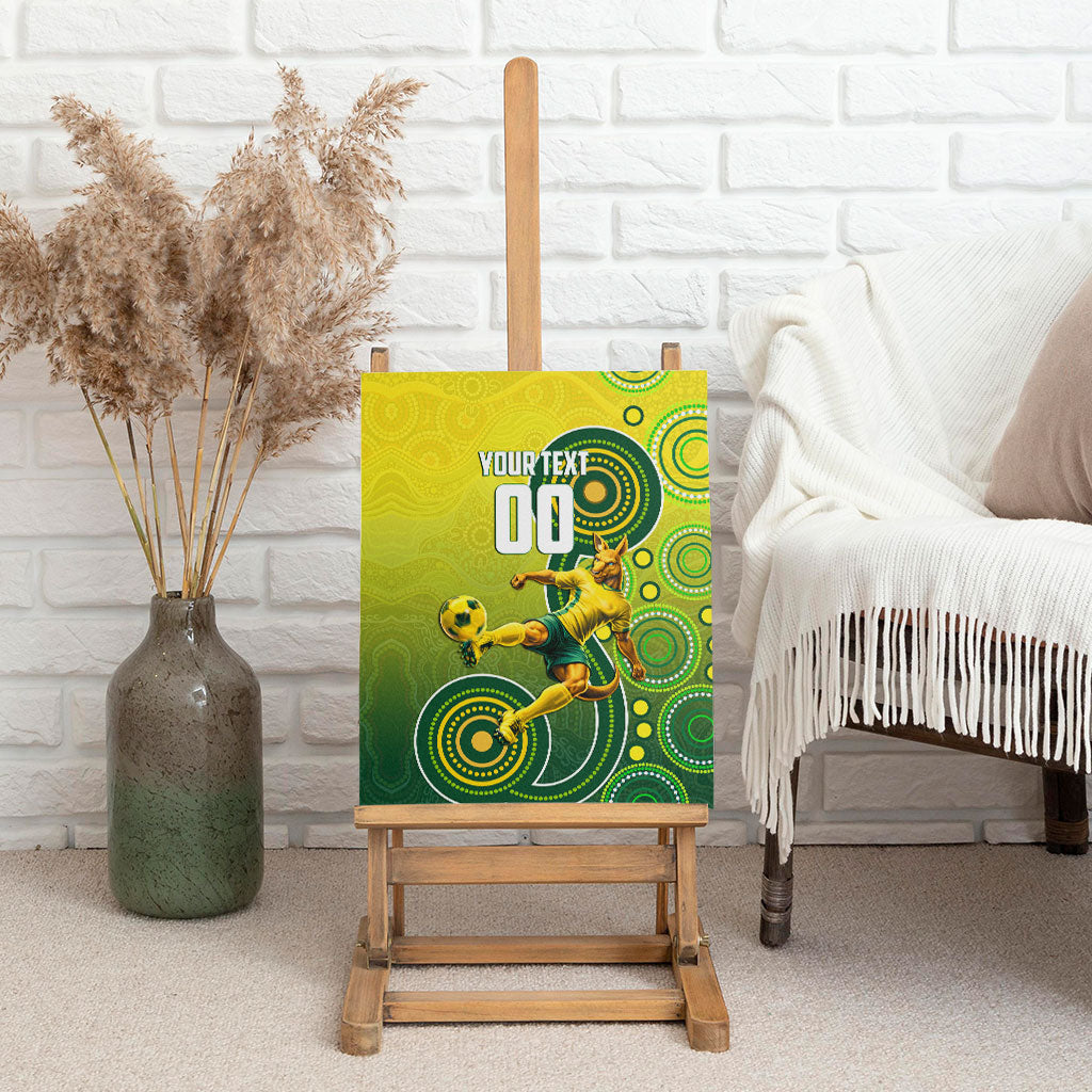 Personalized Australian Soccer Kangaroo Canvas Wall Art Aboriginal Dot Pattern Green Gold Football Player
