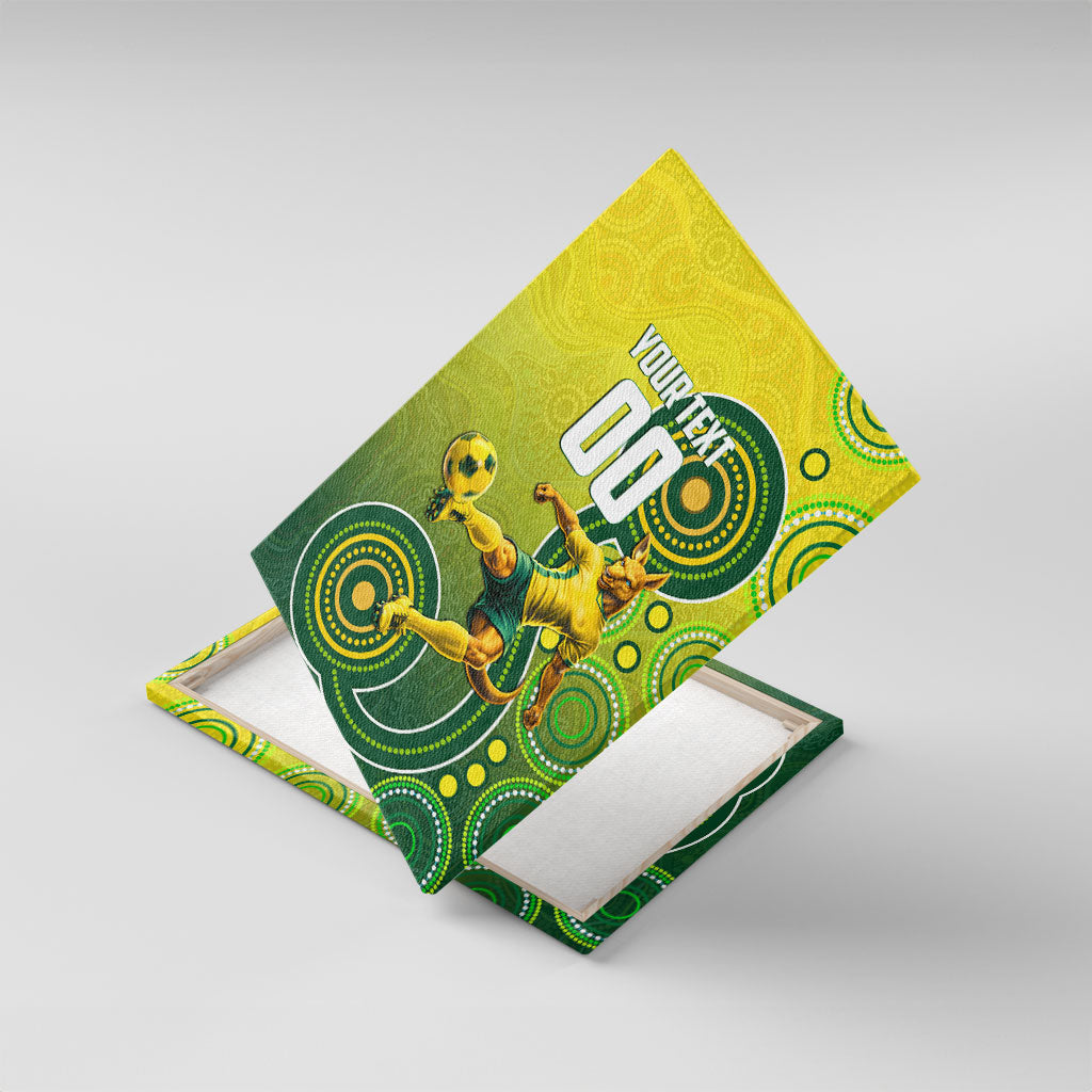 Personalized Australian Soccer Kangaroo Canvas Wall Art Aboriginal Dot Pattern Green Gold Football Player