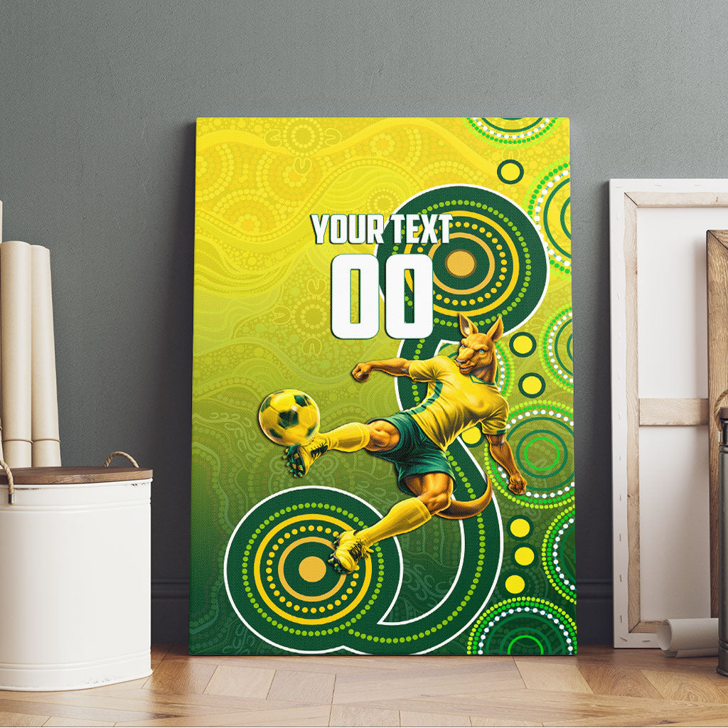 Personalized Australian Soccer Kangaroo Canvas Wall Art Aboriginal Dot Pattern Green Gold Football Player