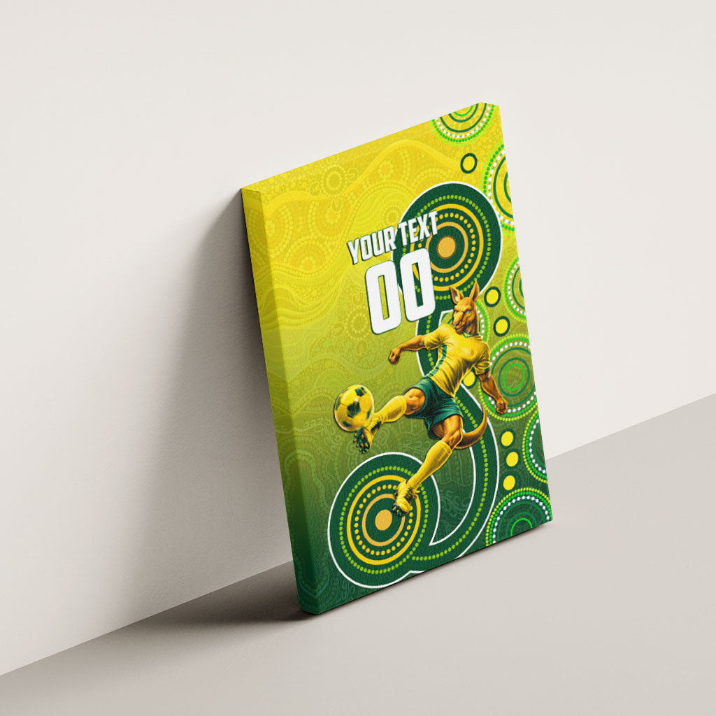 Personalized Australian Soccer Kangaroo Canvas Wall Art Aboriginal Dot Pattern Green Gold Football Player