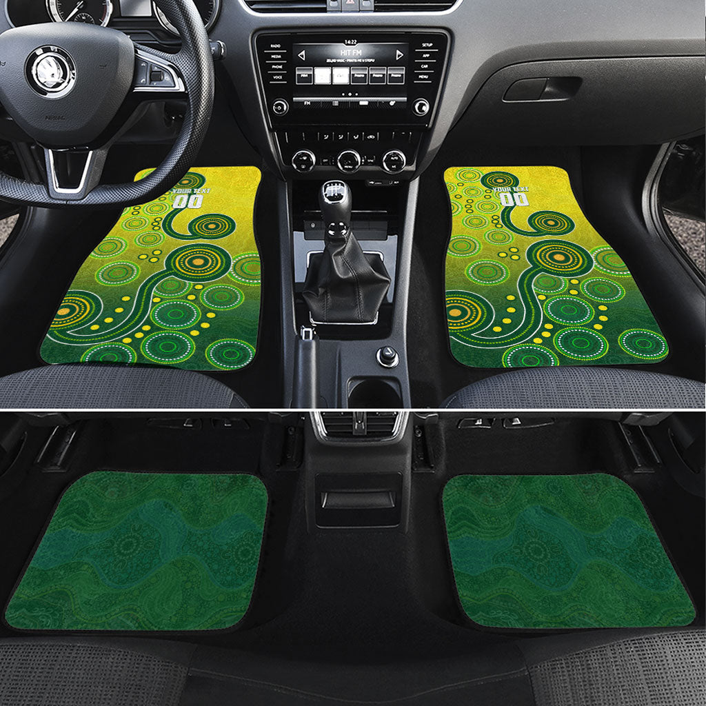 Personalized Australian Soccer Kangaroo Car Mats Aboriginal Dot Pattern Green Gold Football Player