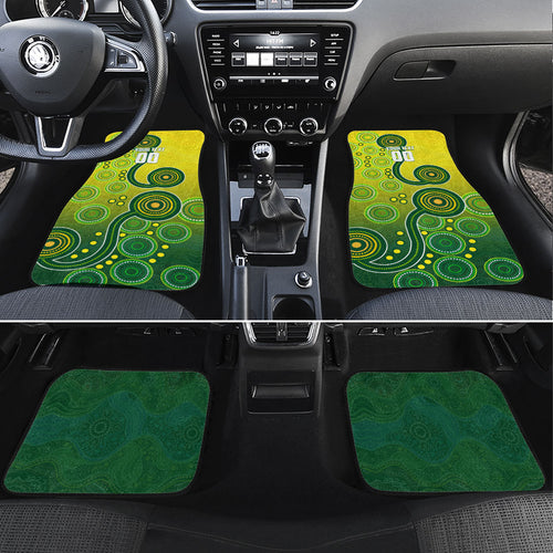 Personalized Australian Soccer Kangaroo Car Mats Aboriginal Dot Pattern Green Gold Football Player
