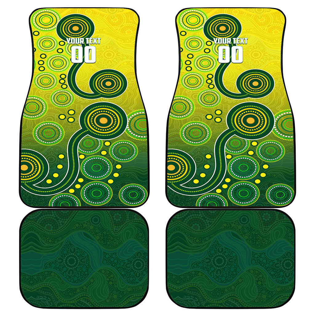 Personalized Australian Soccer Kangaroo Car Mats Aboriginal Dot Pattern Green Gold Football Player