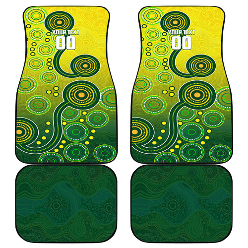 Personalized Australian Soccer Kangaroo Car Mats Aboriginal Dot Pattern Green Gold Football Player
