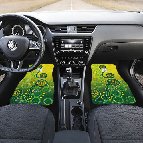 Personalized Australian Soccer Kangaroo Car Mats Aboriginal Dot Pattern Green Gold Football Player