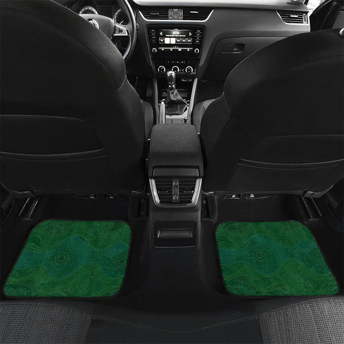 Personalized Australian Soccer Kangaroo Car Mats Aboriginal Dot Pattern Green Gold Football Player
