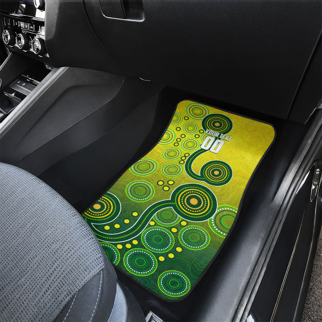 Personalized Australian Soccer Kangaroo Car Mats Aboriginal Dot Pattern Green Gold Football Player