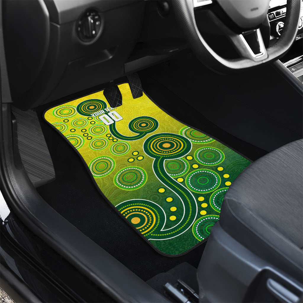 Personalized Australian Soccer Kangaroo Car Mats Aboriginal Dot Pattern Green Gold Football Player