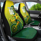 Personalized Australian Soccer Kangaroo Car Seat Cover Aboriginal Dot Pattern Green Gold Football Player