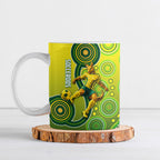 Personalized Australian Soccer Kangaroo Ceramic Mug Aboriginal Dot Pattern Green Gold Football Player