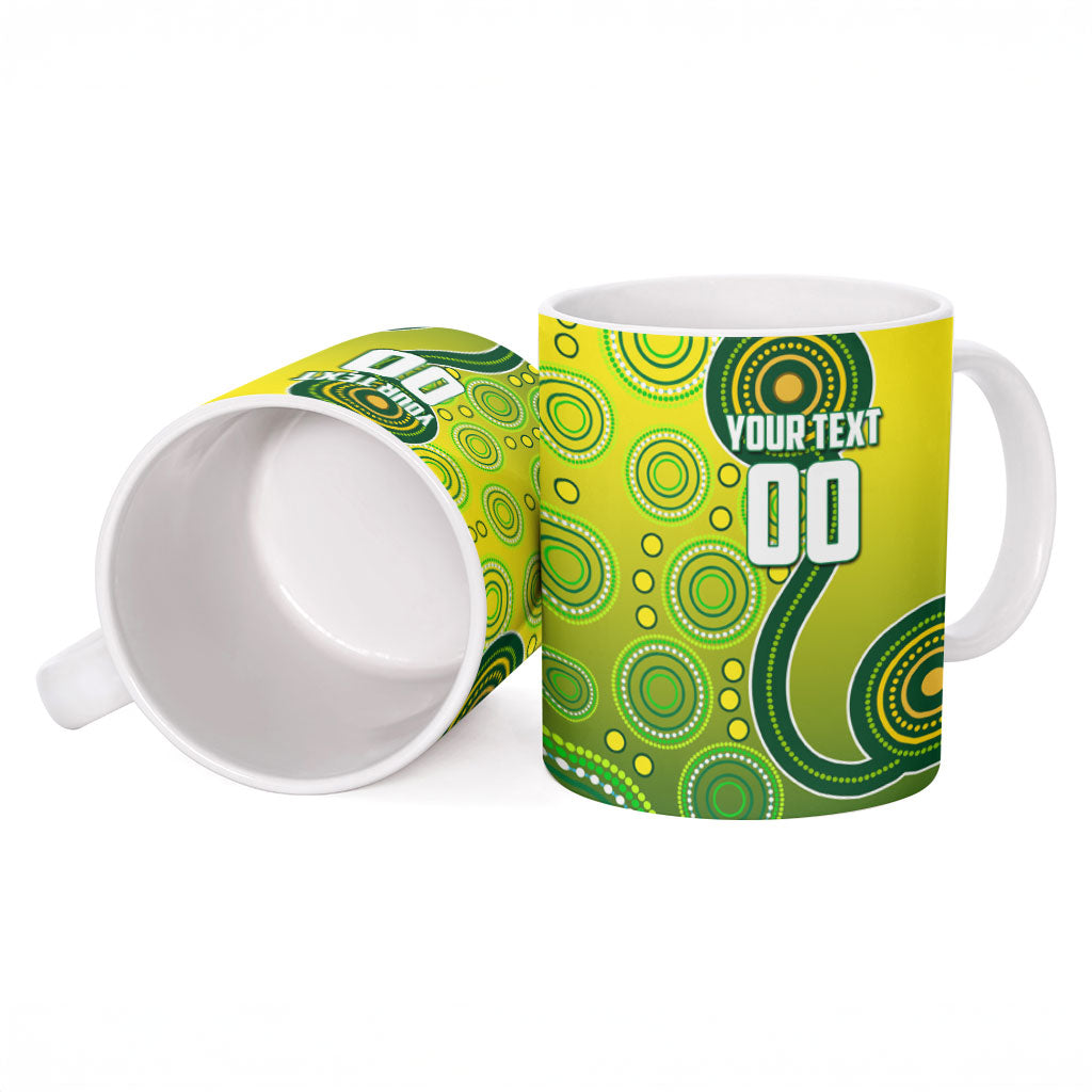 Personalized Australian Soccer Kangaroo Ceramic Mug Aboriginal Dot Pattern Green Gold Football Player