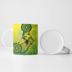Personalized Australian Soccer Kangaroo Ceramic Mug Aboriginal Dot Pattern Green Gold Football Player