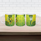 Personalized Australian Soccer Kangaroo Ceramic Mug Aboriginal Dot Pattern Green Gold Football Player