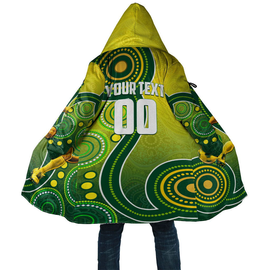 Personalized Australian Soccer Kangaroo Cloak Aboriginal Dot Pattern Green Gold Football Player