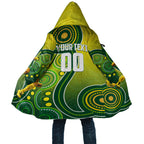 Personalized Australian Soccer Kangaroo Cloak Aboriginal Dot Pattern Green Gold Football Player