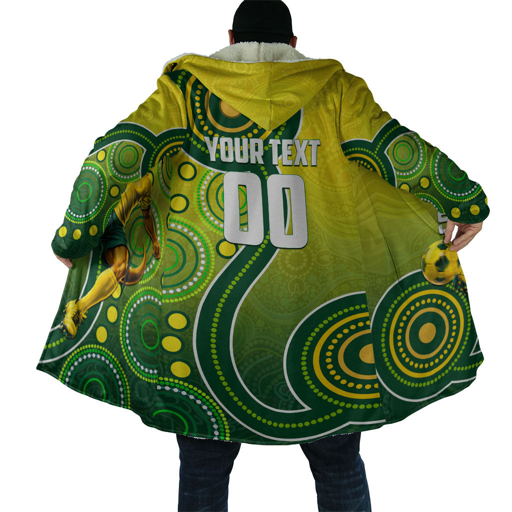 Personalized Australian Soccer Kangaroo Cloak Aboriginal Dot Pattern Green Gold Football Player