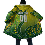 Personalized Australian Soccer Kangaroo Cloak Aboriginal Dot Pattern Green Gold Football Player