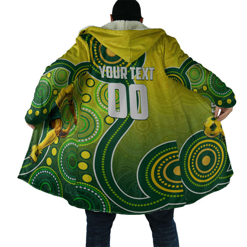 Personalized Australian Soccer Kangaroo Cloak Aboriginal Dot Pattern Green Gold Football Player